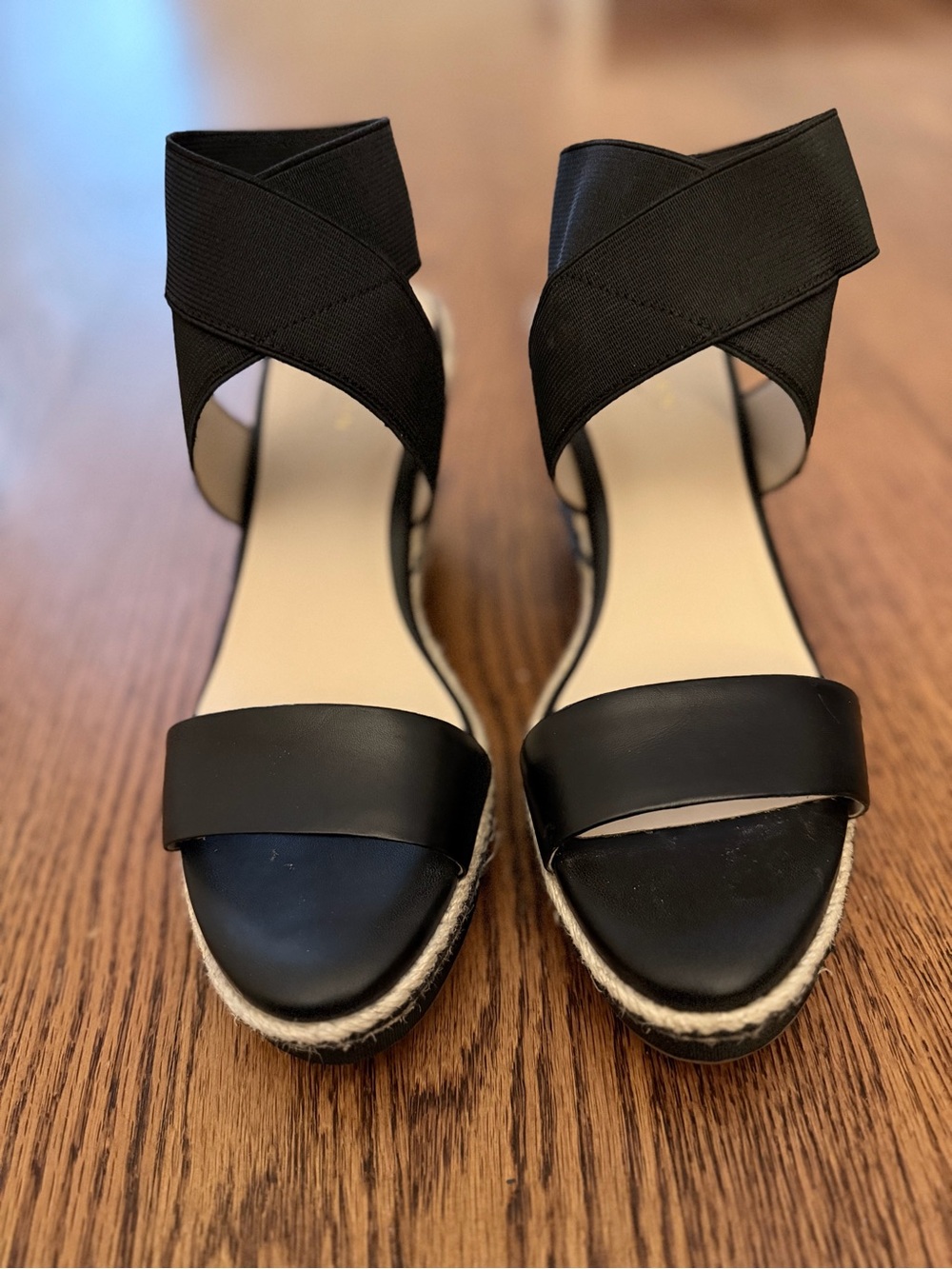 Cole Haan Black Espadrille Wedge Sandals with Elastic Ankle Wrap - Picture 4 of 7
